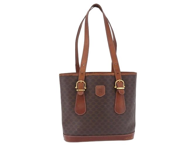 Céline Borsa Tote CELINE Macadam PVC Pelle Marrone Tono Oro Auth BA15400 - vista 13
