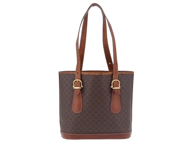Céline Borsa Tote CELINE Macadam PVC Pelle Marrone Tono Oro Auth BA15400 - vista 2