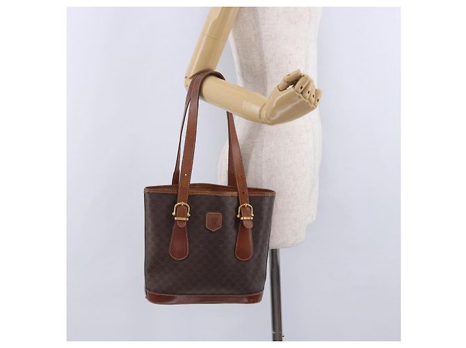 Céline Borsa Tote CELINE Macadam PVC Pelle Marrone Tono Oro Auth BA15400 - vista 32