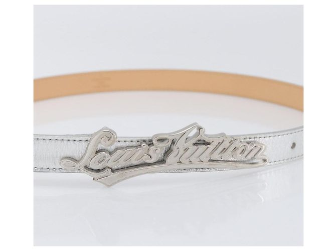 LOUIS VUITTON Cintura Narrow Belt Leather 80/32 Silver LV Auth 202107 Argento - vista 5
