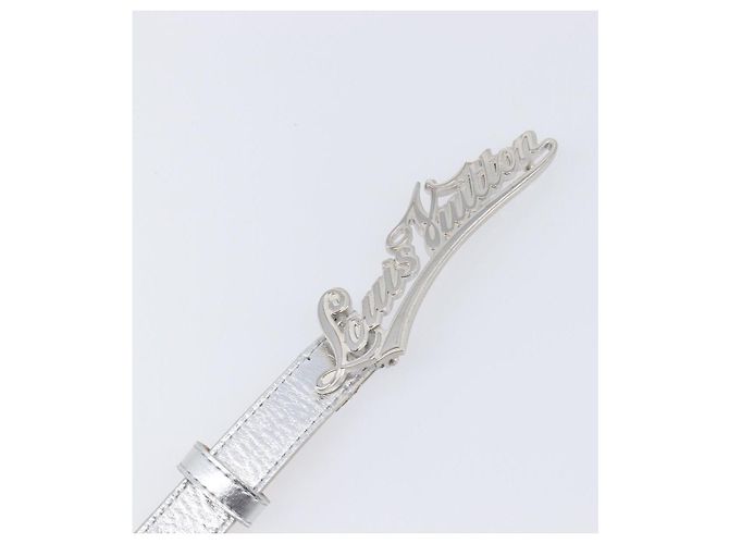 LOUIS VUITTON Cintura Narrow Belt Leather 80/32 Silver LV Auth 202107 Argento - vista 6