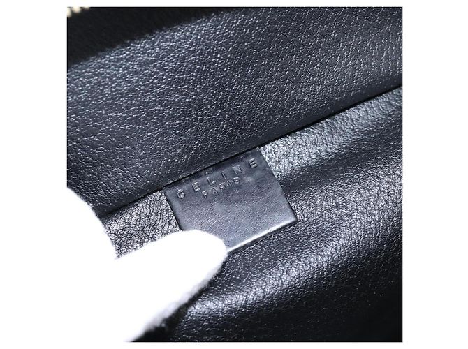Céline Borsa a mano porta trucchi CELINE Macadam Canvas PVC Pelle Nero Oro Auth 199395 D'oro - vista 19