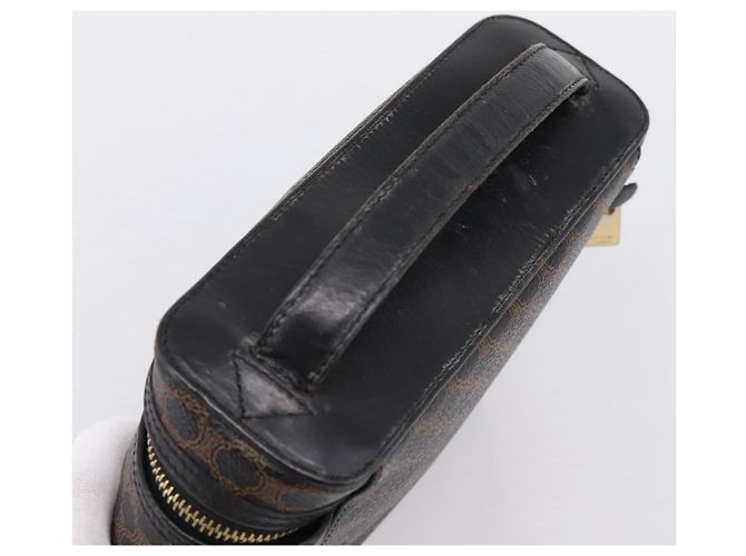 Céline Borsa a mano porta trucchi CELINE Macadam Canvas PVC Pelle Nero Oro Auth 199395 D'oro - vista 6
