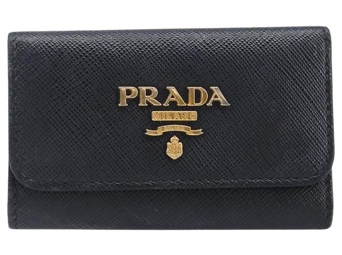 Saffiano PRADA Key Case Safiano Leather Navy Gold Auth bs36879 Golden Navy blue - view 13