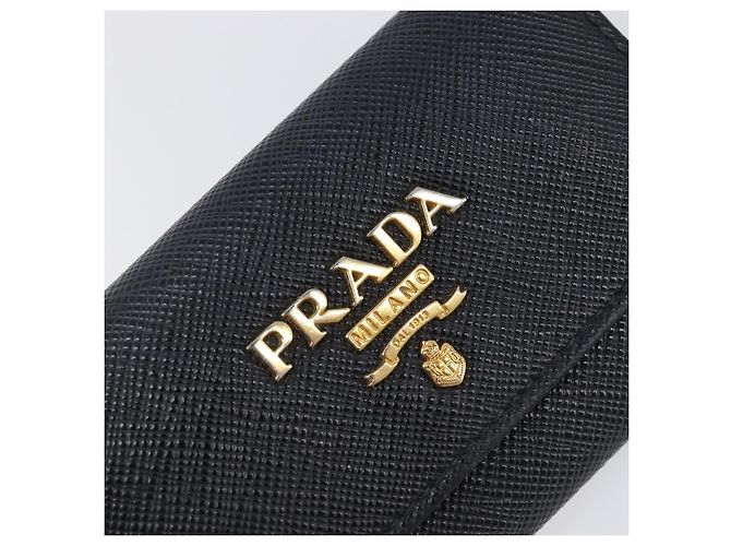 Saffiano PRADA Key Case Safiano Leather Navy Gold Auth bs36879 Golden Navy blue - view 17