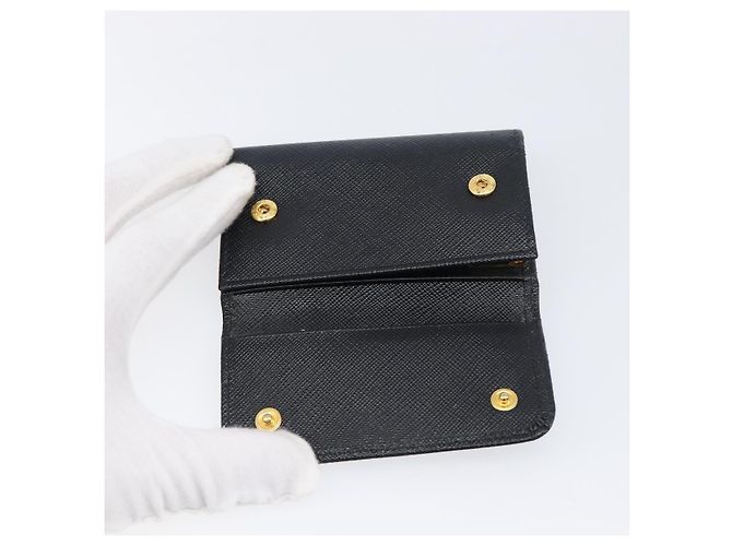Saffiano PRADA Key Case Safiano Leather Navy Gold Auth bs36879 Golden Navy blue - view 18
