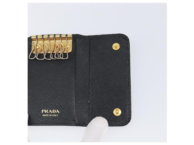 Saffiano PRADA Key Case Safiano Leather Navy Gold Auth bs36879 Golden Navy blue - view 19