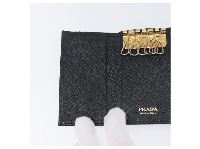 Saffiano PRADA Key Case Safiano Leather Navy Gold Auth bs36879 Golden Navy blue - view 20