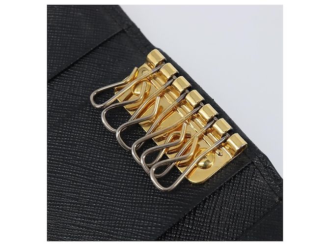 Saffiano PRADA Key Case Safiano Leather Navy Gold Auth bs36879 Golden Navy blue - view 22