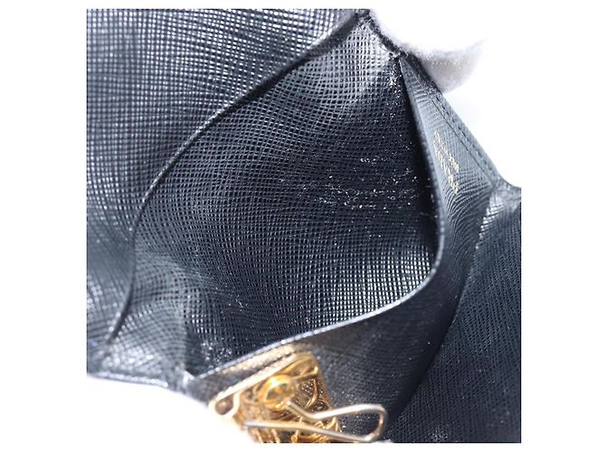 Saffiano PRADA Key Case Safiano Leather Navy Gold Auth bs36879 Golden Navy blue - view 25