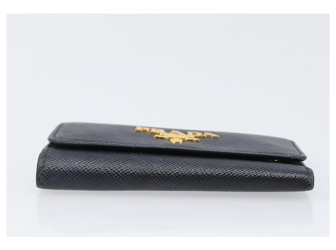 Saffiano PRADA Key Case Safiano Leather Navy Gold Auth bs36879 Golden Navy blue - view 6