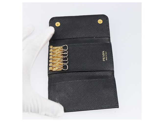 Saffiano PRADA Key Case Safiano Leather Navy Gold Auth bs36879 Golden Navy blue - view 8
