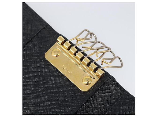 Saffiano PRADA Key Case Safiano Leather Navy Gold Auth bs36879 Golden Navy blue - view 9
