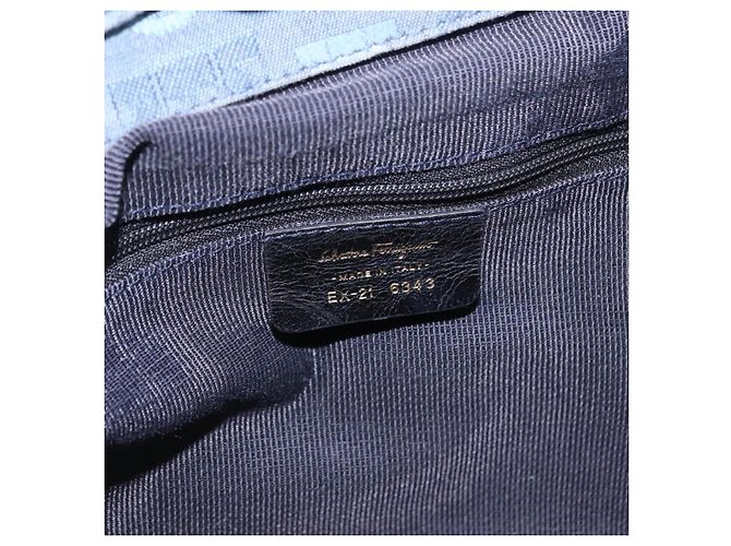 Borsa Tote Salvatore Ferragamo Gancini Canvas Navy Gold Auth 200061A D'oro Blu navy - vista 12