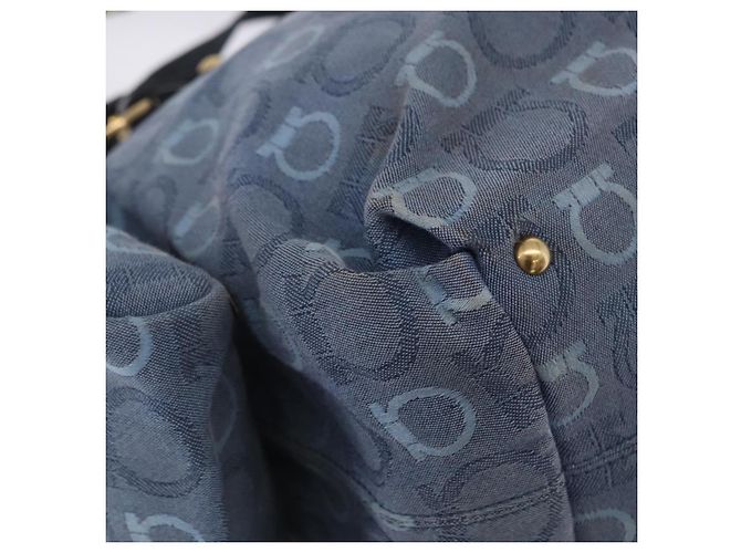 Borsa Tote Salvatore Ferragamo Gancini Canvas Navy Gold Auth 200061A D'oro Blu navy - vista 15