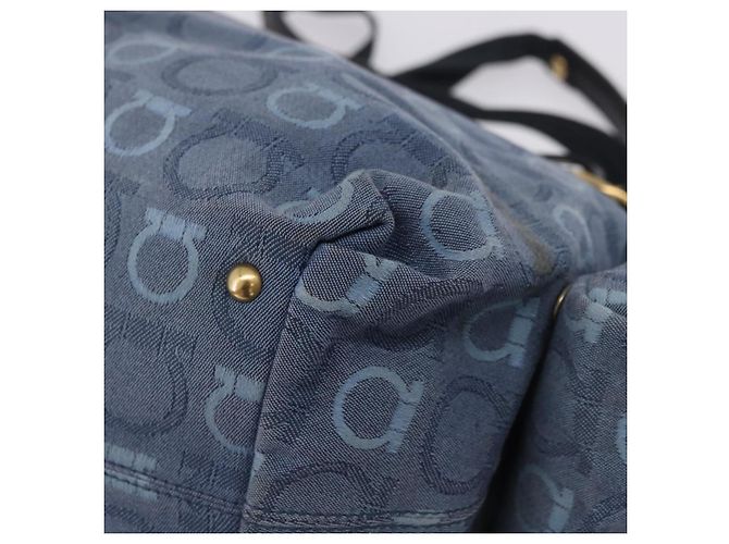Borsa Tote Salvatore Ferragamo Gancini Canvas Navy Gold Auth 200061A D'oro Blu navy - vista 16