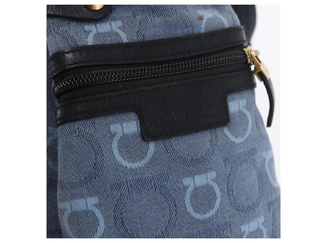 Borsa Tote Salvatore Ferragamo Gancini Canvas Navy Gold Auth 200061A D'oro Blu navy - vista 18