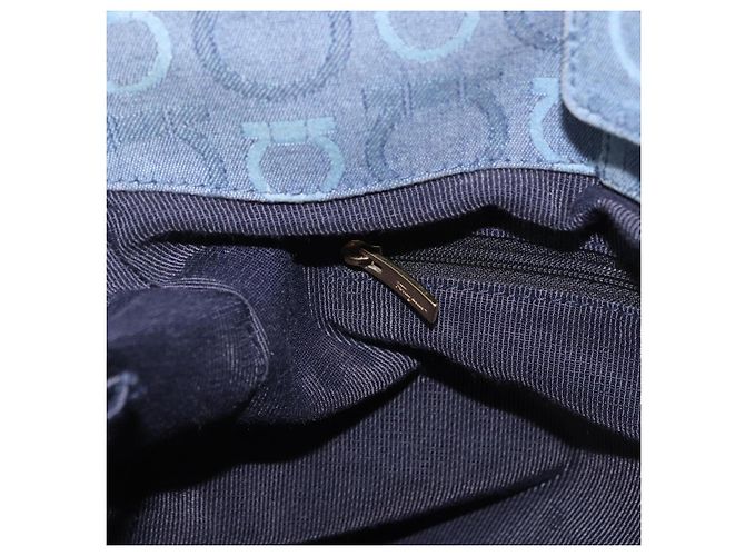 Borsa Tote Salvatore Ferragamo Gancini Canvas Navy Gold Auth 200061A D'oro Blu navy - vista 21