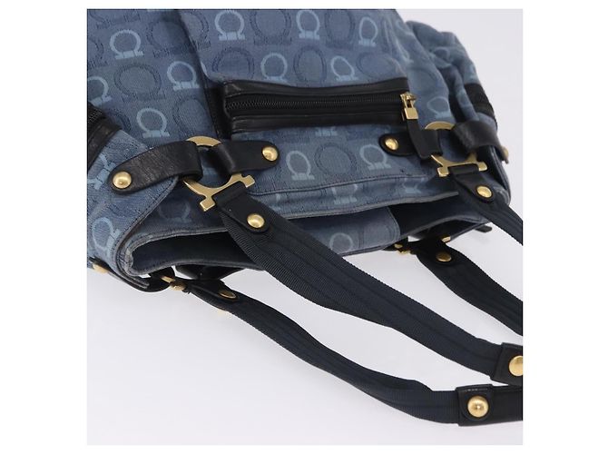 Borsa Tote Salvatore Ferragamo Gancini Canvas Navy Gold Auth 200061A D'oro Blu navy - vista 6