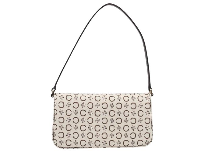 Céline Borsa a tracolla CELINE C Macadam Canvas White Gold Tone Auth 200822V Bianco - vista 13