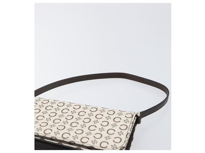 Céline Borsa a tracolla CELINE C Macadam Canvas White Gold Tone Auth 200822V Bianco - vista 14