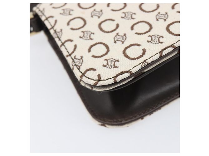 Céline Borsa a tracolla CELINE C Macadam Canvas White Gold Tone Auth 200822V Bianco - vista 15
