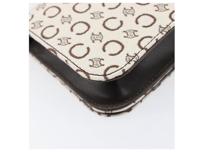 Céline Borsa a tracolla CELINE C Macadam Canvas White Gold Tone Auth 200822V Bianco - vista 17