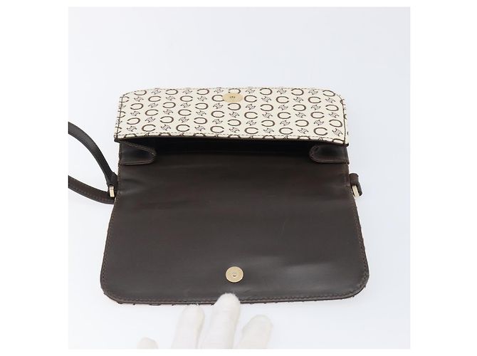 Céline Borsa a tracolla CELINE C Macadam Canvas White Gold Tone Auth 200822V Bianco - vista 18
