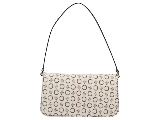 Céline Borsa a tracolla CELINE C Macadam Canvas White Gold Tone Auth 200822V Bianco - vista 2