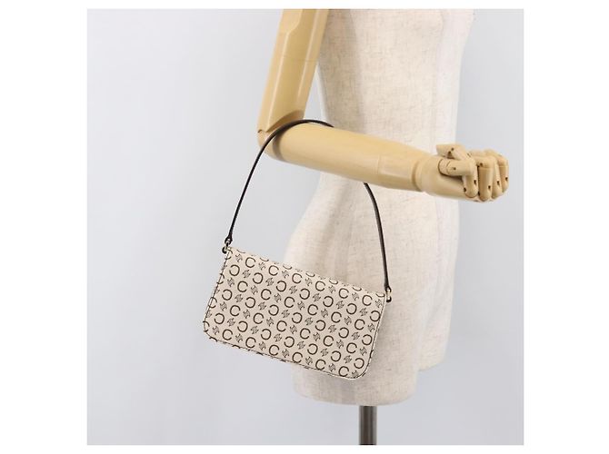 Céline Borsa a tracolla CELINE C Macadam Canvas White Gold Tone Auth 200822V Bianco - vista 23