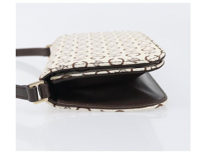 Céline Borsa a tracolla CELINE C Macadam Canvas White Gold Tone Auth 200822V Bianco - vista 4