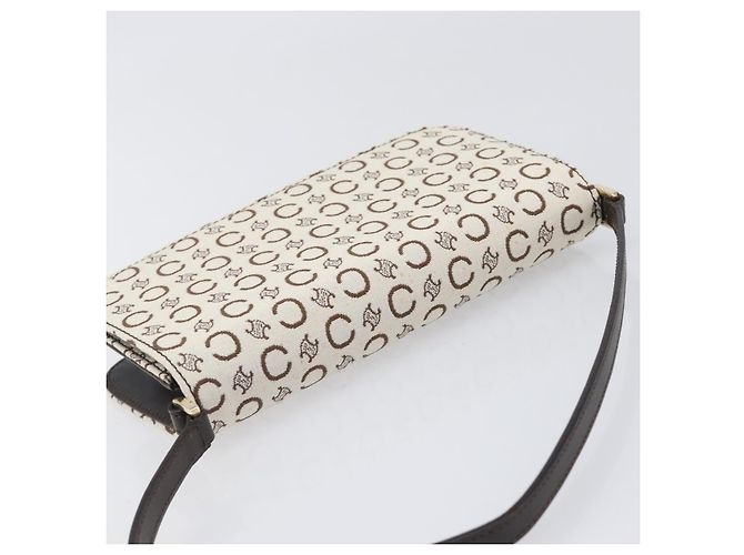Céline Borsa a tracolla CELINE C Macadam Canvas White Gold Tone Auth 200822V Bianco - vista 6