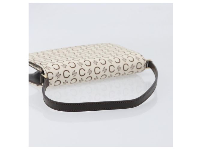 Céline Borsa a tracolla CELINE C Macadam Canvas White Gold Tone Auth 200822V Bianco - vista 7