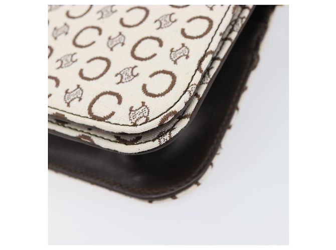 Céline Borsa a tracolla CELINE C Macadam Canvas White Gold Tone Auth 200822V Bianco - vista 8