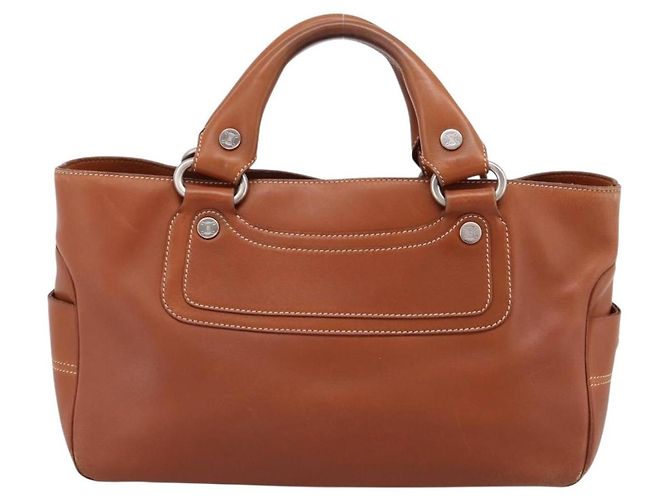 Céline Borsa a mano CELINE Boogie Bag in pelle marrone argento Auth 200991A - vista 2