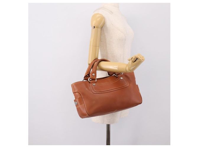 Céline Borsa a mano CELINE Boogie Bag in pelle marrone argento Auth 200991A - vista 23