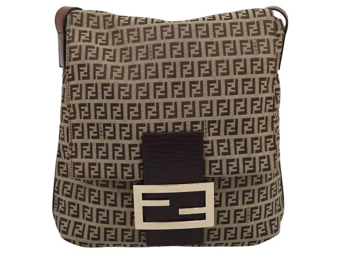 Borsa a tracolla FENDI Zucchino Canvas Mamma Baguette Beige Gold Auth ka5997A - vista 13