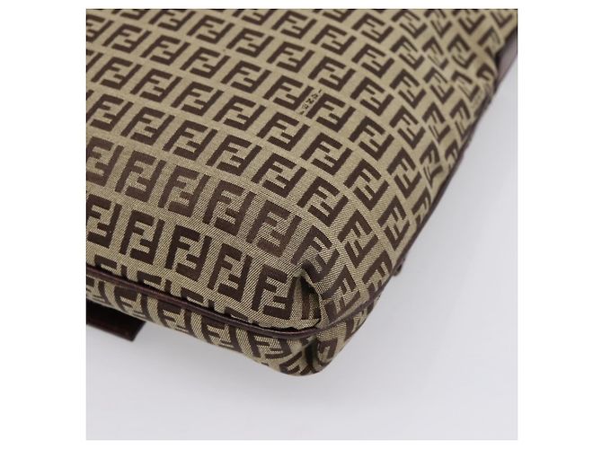 Borsa a tracolla FENDI Zucchino Canvas Mamma Baguette Beige Gold Auth ka5997A - vista 15