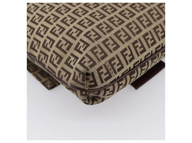 Borsa a tracolla FENDI Zucchino Canvas Mamma Baguette Beige Gold Auth ka5997A - vista 16