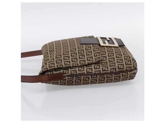 Borsa a tracolla FENDI Zucchino Canvas Mamma Baguette Beige Gold Auth ka5997A - vista 3