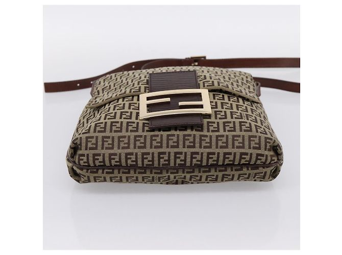 Borsa a tracolla FENDI Zucchino Canvas Mamma Baguette Beige Gold Auth ka5997A - vista 5