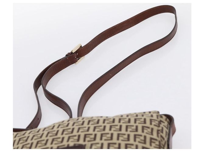 Borsa a tracolla FENDI Zucchino Canvas Mamma Baguette Beige Gold Auth ka5997A - vista 8