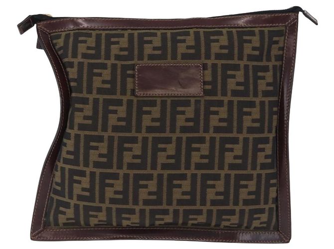 FENDI Zucca Canvas Pouch Black Brown Auth 197691 - view 13