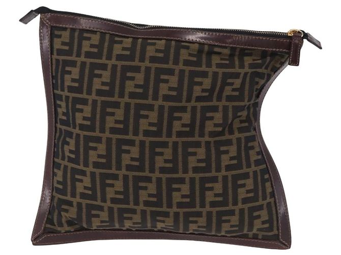 FENDI Zucca Canvas Pouch Black Brown Auth 197691 - view 2