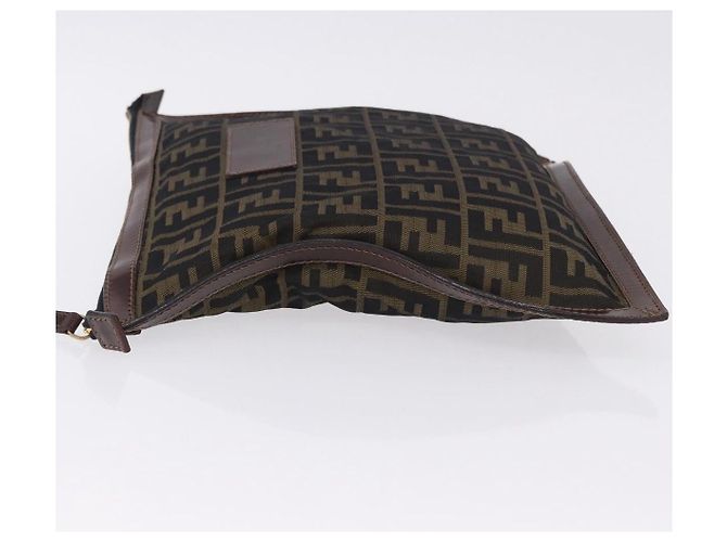 FENDI Zucca Canvas Pouch Black Brown Auth 197691 - view 4