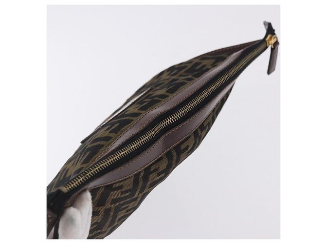 FENDI Zucca Canvas Pouch Black Brown Auth 197691 - view 5