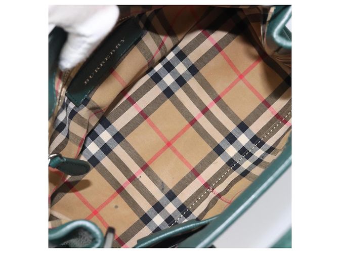 Borsa a mano BURBERRY in pelle 2way Verde Argento Auth BA15318A - vista 11