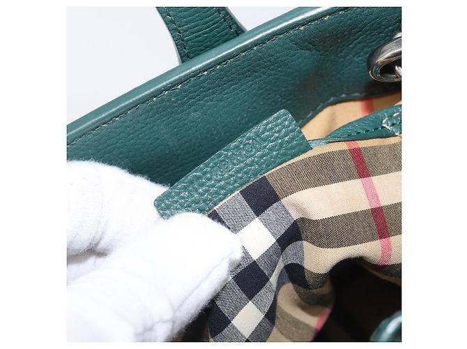 Borsa a mano BURBERRY in pelle 2way Verde Argento Auth BA15318A - vista 12