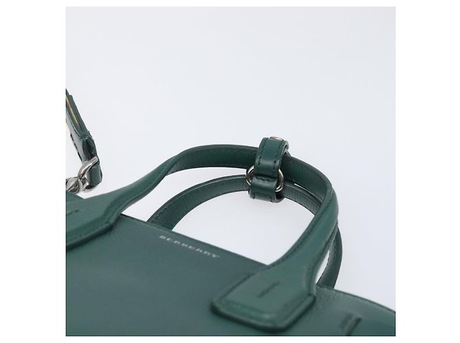 Borsa a mano BURBERRY in pelle 2way Verde Argento Auth BA15318A - vista 14