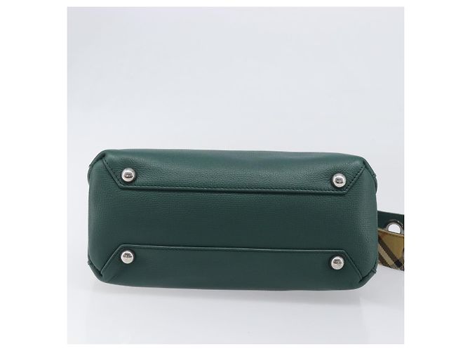 Borsa a mano BURBERRY in pelle 2way Verde Argento Auth BA15318A - vista 5